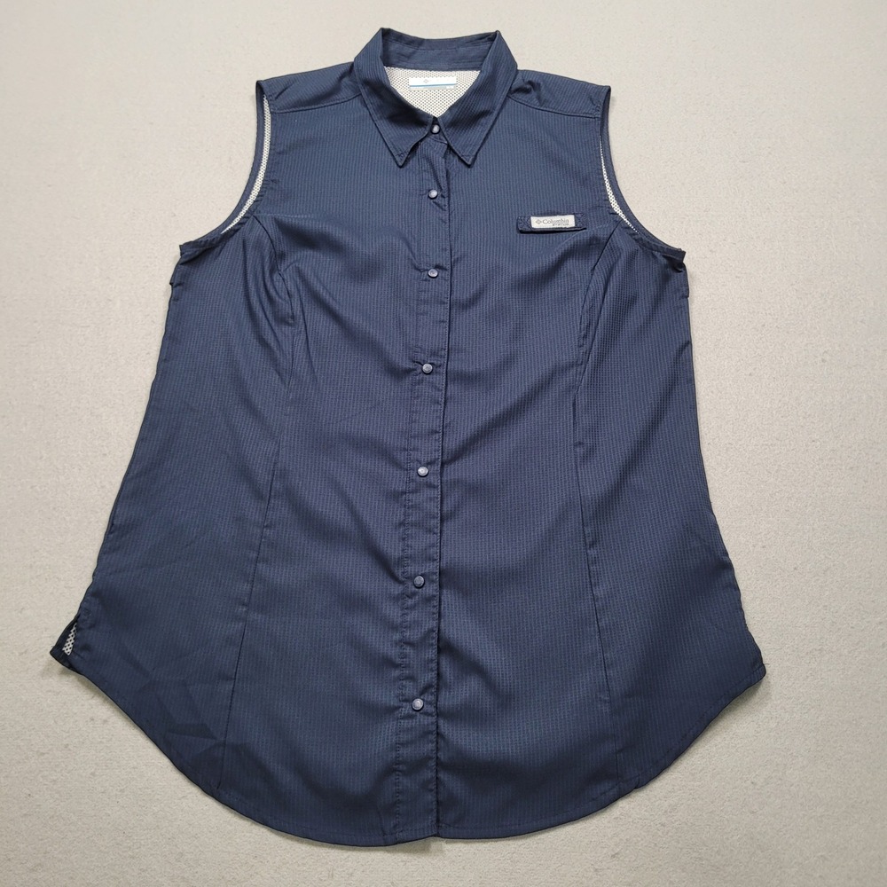 Columbia PFG Womens Sleeveless Fishing Shirt Navy Blue Medium FL7157
